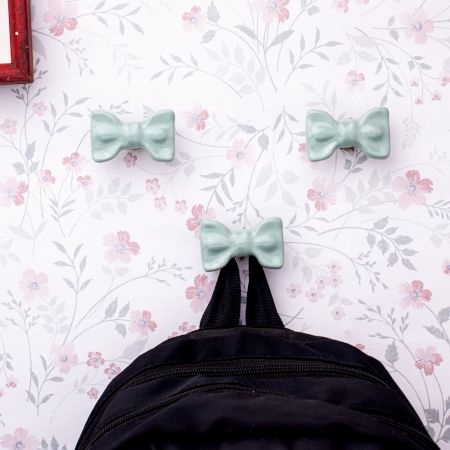 Light Green Ceramic Bow Modern Wall Hook-Pack of 3